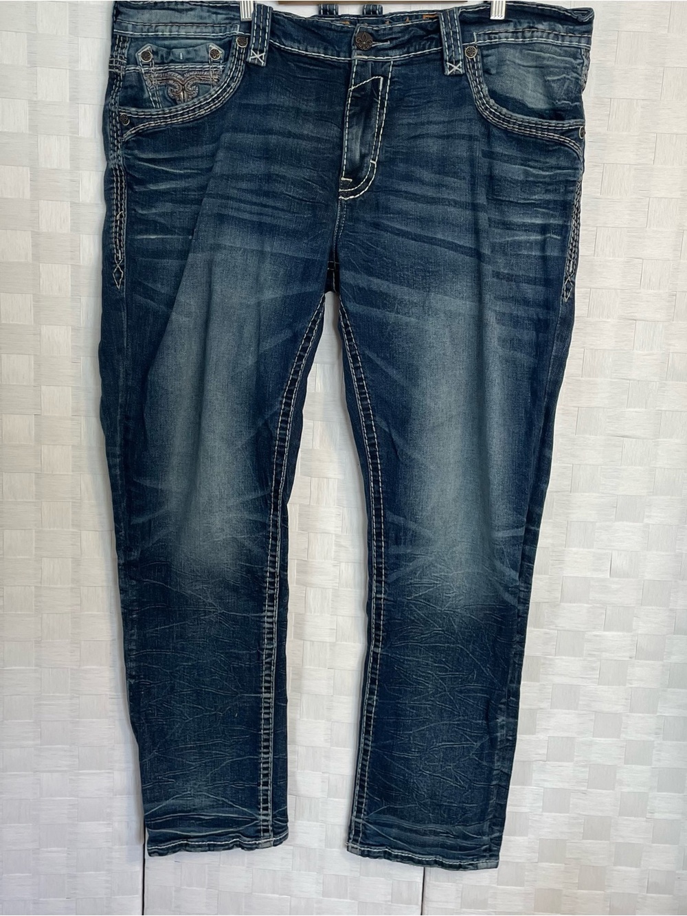 Rock Revival Men’s 42 Waist Dark Blue Straight Leg Jeans